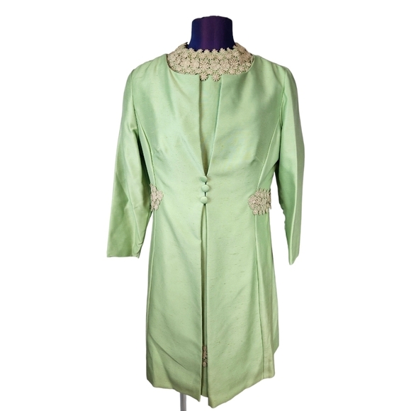Vintage Sylvia Ann 60s Green Raw Silk Sheath Dress & Coat Size Medium Women L17 - Picture 15 of 15